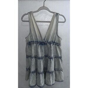 Entro Acid Washed Sleeveless Tiered Babydoll  Dress